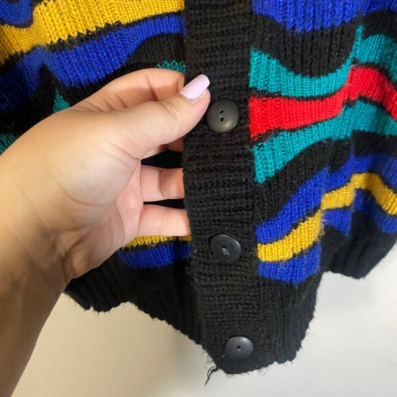 Scandia Vintage Colorful Wavy Stripe 3D Knit Sweater Vest Button Down Sz L - Picture 7 of 8